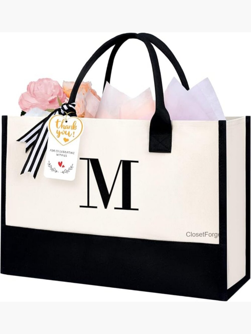 Monogrammed Initial Tote Bag, Large Canvas Jute Beach Bag with Zipper